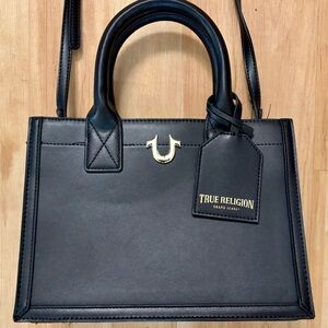 True Religion Black Leather Tote Crossbody Handbag